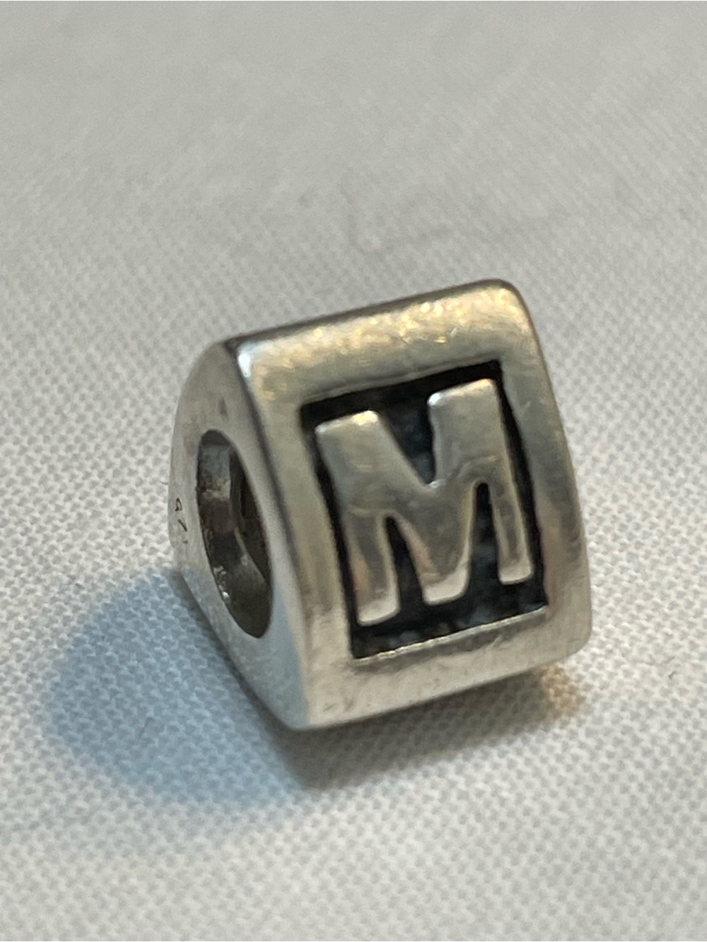 Pandora Sterling Silver 'M' Letter Cube Charm - Silver